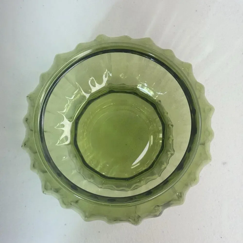 Inarco USA #5443 Olive Green Glass Ribbed Bowl Glass Plant Pot Vase VTG MCM